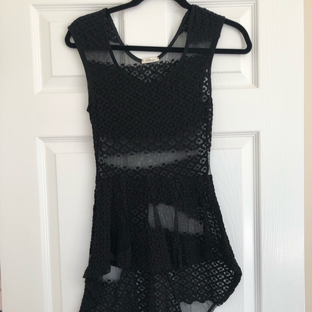 Black lace top long back